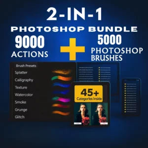 2-in-1 Photoshop Bundle – 9000 Actions + 5000 Brushes with Resell Rights!